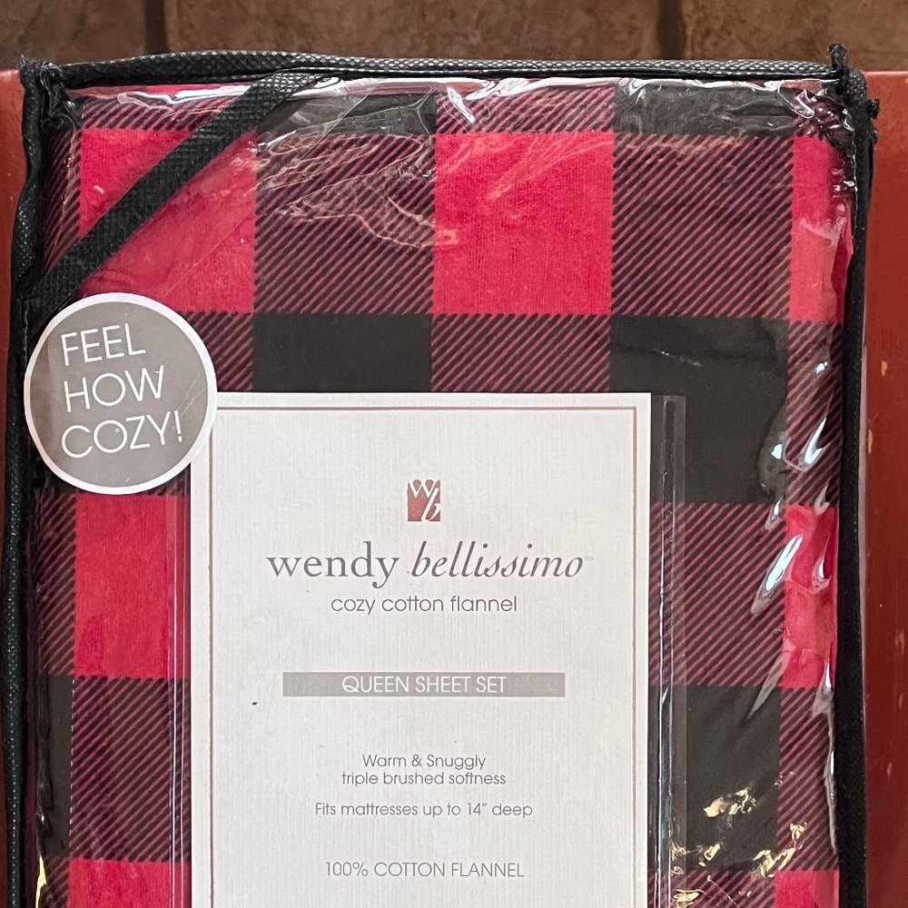 Bellissimo Black Red Buffalo Plaid Cotton Flannel Sheet Set - QUEEN Size Set